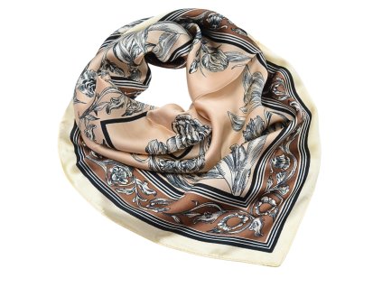 Šátek - hnědý s květinovým vzorem