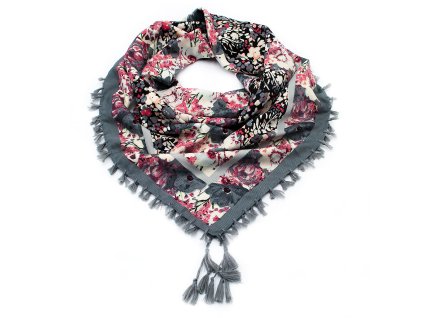 Maxi šátek - šedý s květinovým vzorem