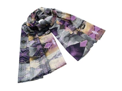 Maxi šála - fialová s abstraktním potiskem