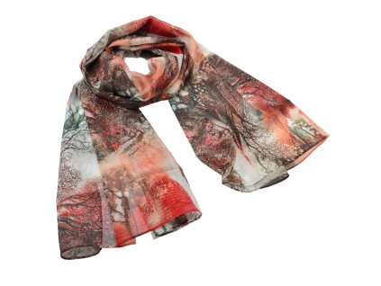 Šála vzdušná - hnědo-oranžová s potiskem