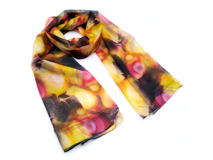 Šála vzdušná - žluto-černá s potiskem