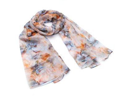 Šála vzdušná - béžová s květinovým potiskem