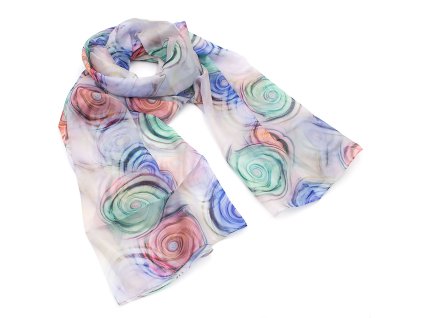 Šála vzdušná - světle šedá s potiskem barevných kruhů