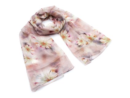 Šála vzdušná - béžová s květy