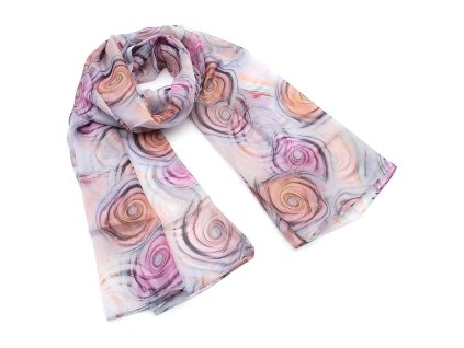 Šála vzdušná - bílo-fialová s potiskem kruhů