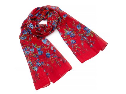 Šála vzdušná - červená s květy