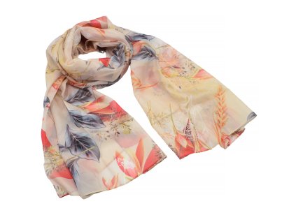 Šála vzdušná - béžová s květinovým motivem