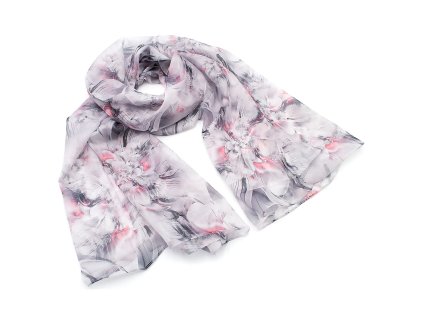 Šála vzdušná - bílo-šedá s květy