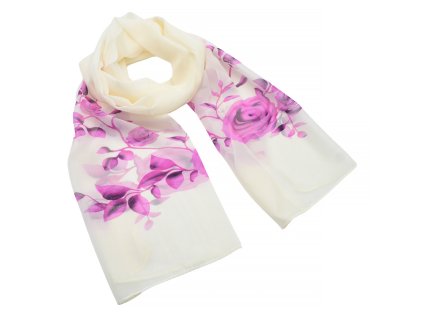 Šála vzdušná - béžová s květinovým vzorem