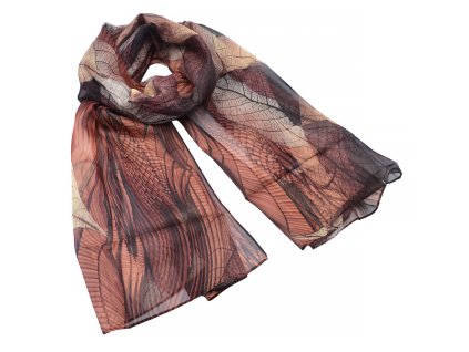 Šála vzdušná - hnědá s potiskem listů