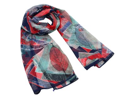 Šála vzdušná - modro-červená s abstraktním vzorem