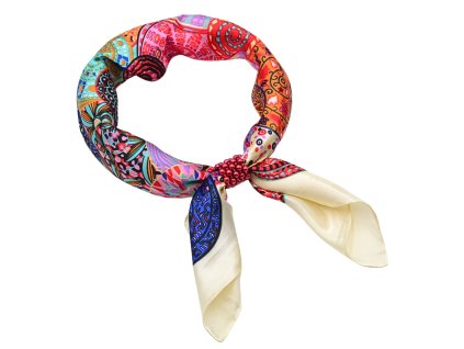 Šátek s bižuterií Letuška Light - béžová s abstraktním potiskem