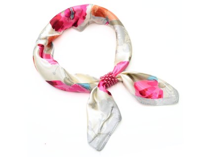 Šátek se sponkou Letuška Light - bílo-růžový s květy