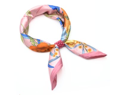 Šátek se sponkou Letuška Light - růžový s květy