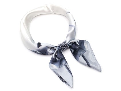 Šátek s bižuterií Letuška Light - bílo-šedá s květinovým potiskem