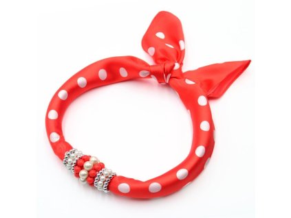 Šátek s bižuterií Letuška - červený s puntíky