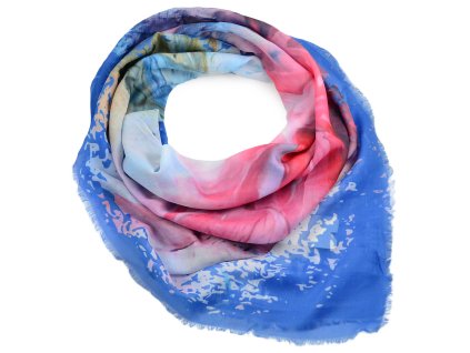 Velký šátek - modro-růžový s potiskem