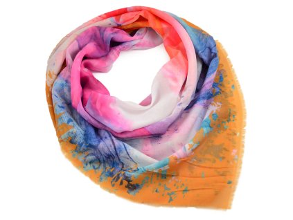 Velký šátek - oranžovo-modrý s potiskem