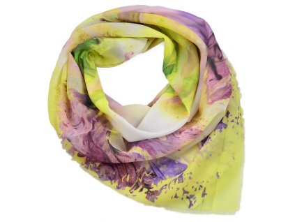 Velký šátek - žluto-fialový s potiskem