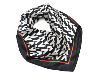 Šátek saténový - černobílý s abstraktním potiskem