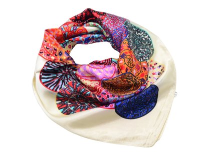 Šátek saténový - béžový s abstraktním vzorem