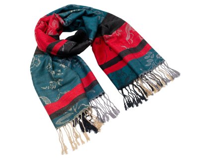 Šála teplá - zeleno-červená s potiskem