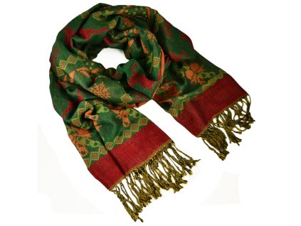 Šála teplá - zeleno-červená norský vzor