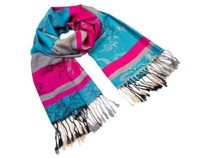 Šála teplá - modro-růžová s potiskem