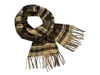 Teplá šála - hnědo-béžová kostkovaná
