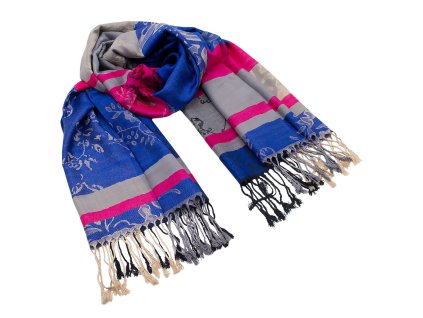 Šála teplá - modro-fuchsiová s potiskem