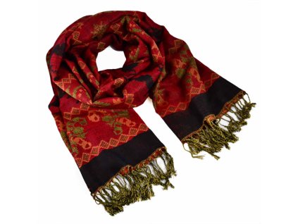 Šála kašmírová - červeno-černá norský vzor