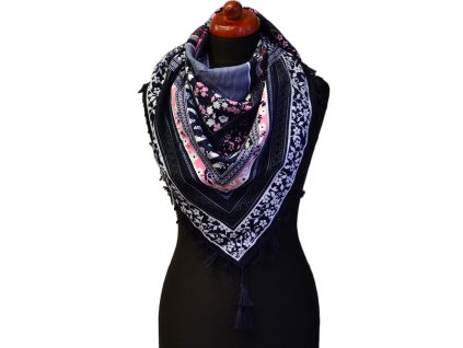 Maxi šátek - tmavě modrý s potiskem