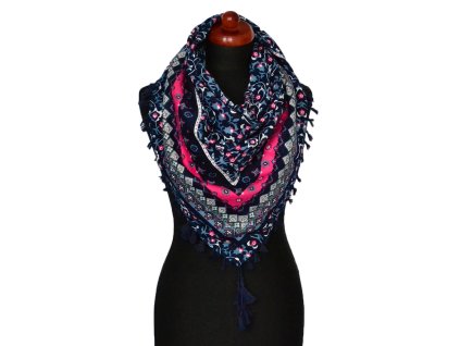 Maxi šátek - tmavě modrý s květinovým potiskem