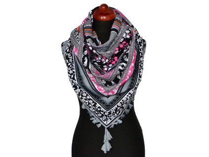 Maxi šátek - šedý s abstraktním motivem