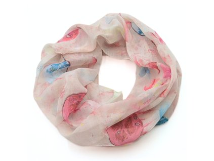 Tunelová šála - růžová s potiskem listů