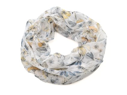 Tunelová šála - černobílá se žlutým květinovým vzorem