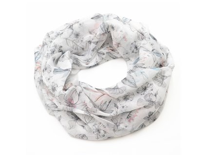 Tunelová šála - černobílá s květinovým vzorem