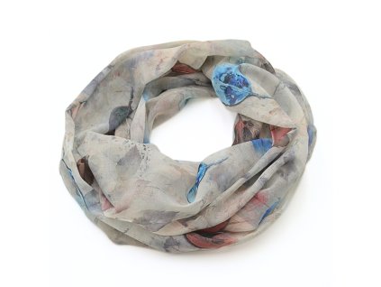 Tunelová šála - šedohnědá s potiskem listů