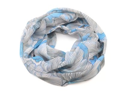 Tunelová šála - modro-bílá s květinovým potiskem