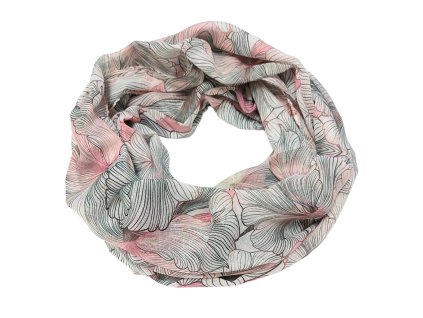 Tunelová šála - růžovo-bílá s květinovým potiskem