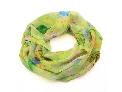 Tunelová šála - zelená s potiskem listů
