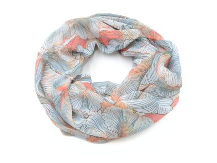 Tunelová šála - oranžovo-bílá s květinovým potiskem