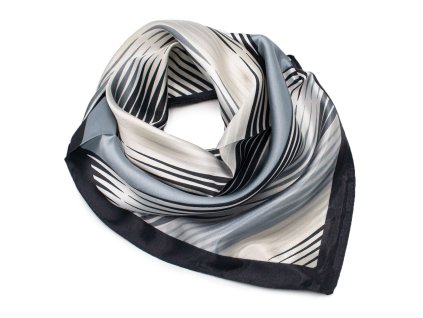 Šátek saténový - černobílý pruhovaný