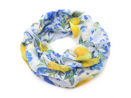 Tunelová šála - bílo-modrá s citrony