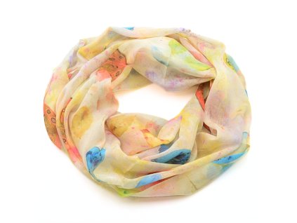 Tunelová šála - žlutá s potiskem listů