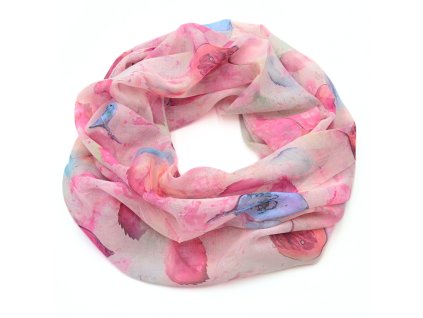 Tunelová šála - fuchsiová s potiskem listů