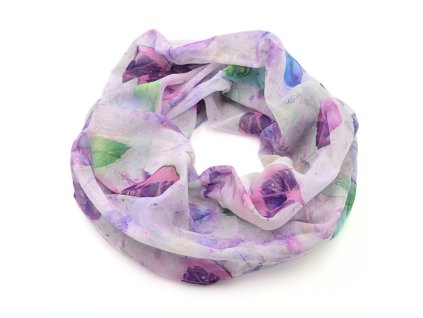 Tunelová šála - fialová s potiskem listů