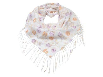 Velký šátek - béžový s květinovým potiskem
