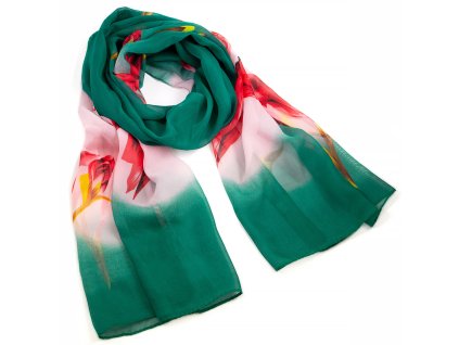 Šála vzdušná - zelená s květy
