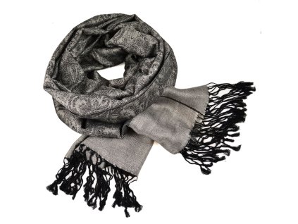 Šála zimní - šedá s černým vzorem